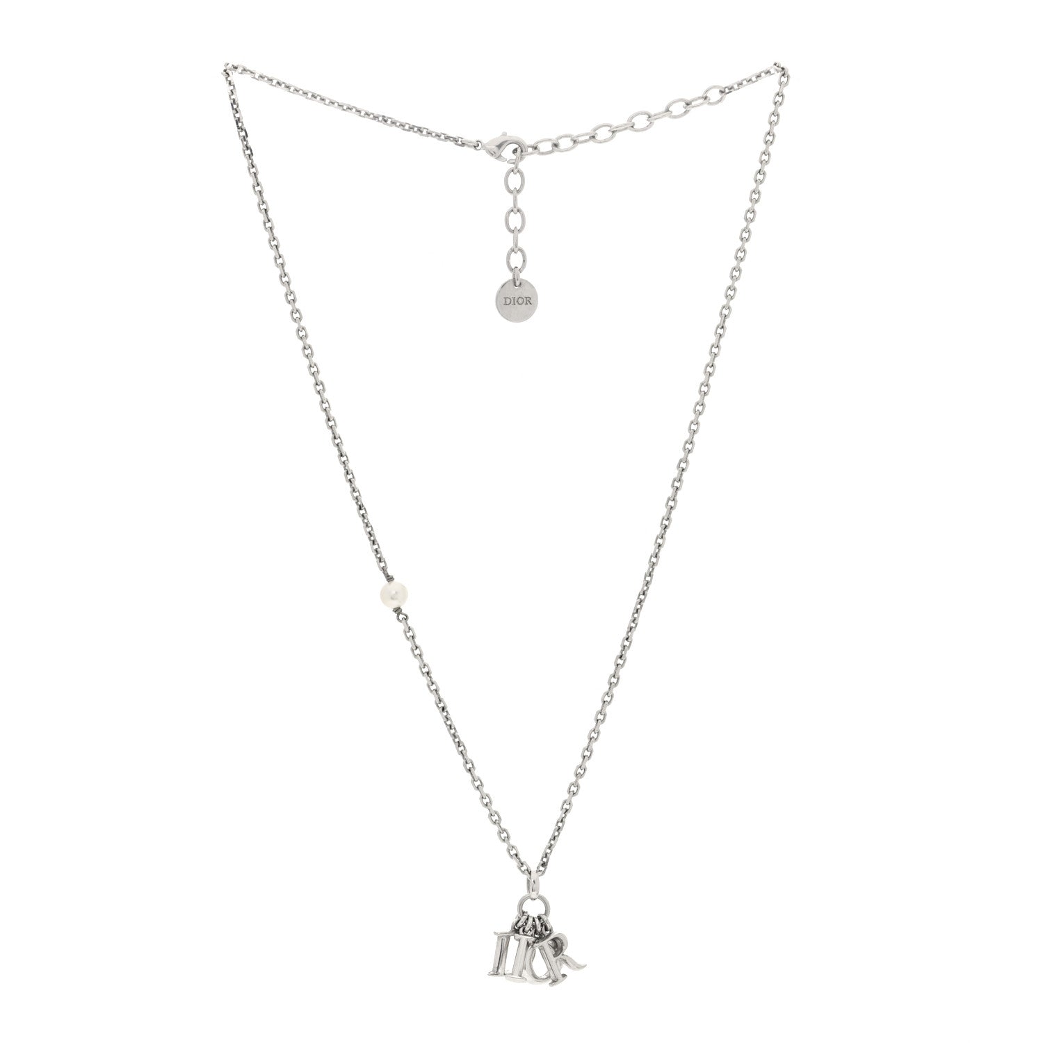 Christian Dior Pearl Logo Necklace Silver 3 of 5