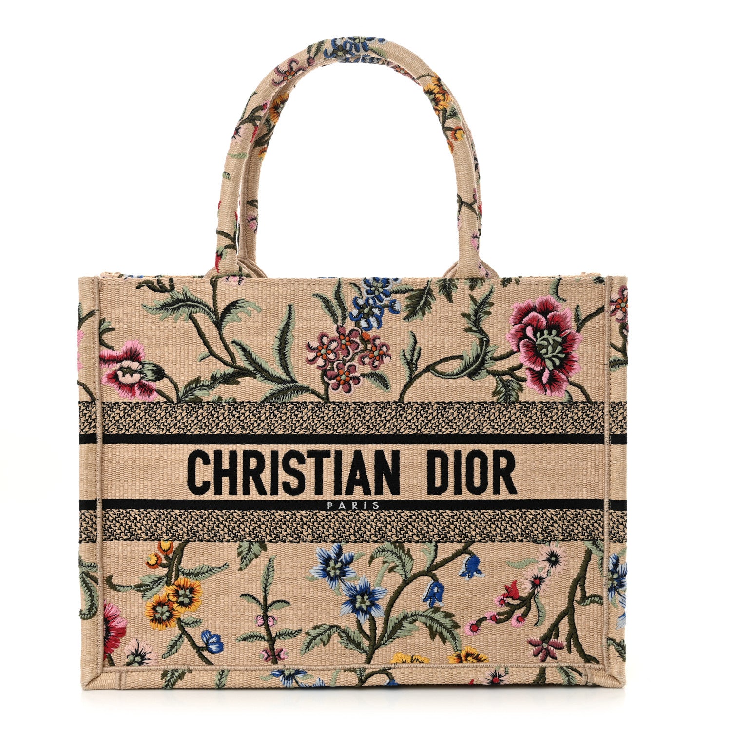 Christian Dior Raffia Embroidered Petites Fleurs Medium Book Tote Natural 1 of 12