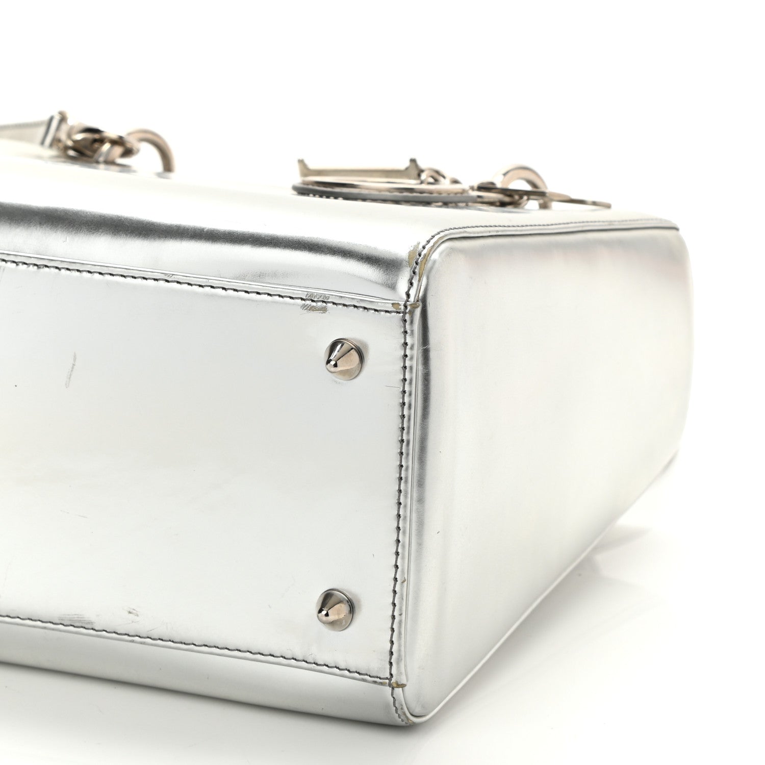 Christian Dior Metallic Patent Calfskin Medium Lady Dior Silver 10 of 12