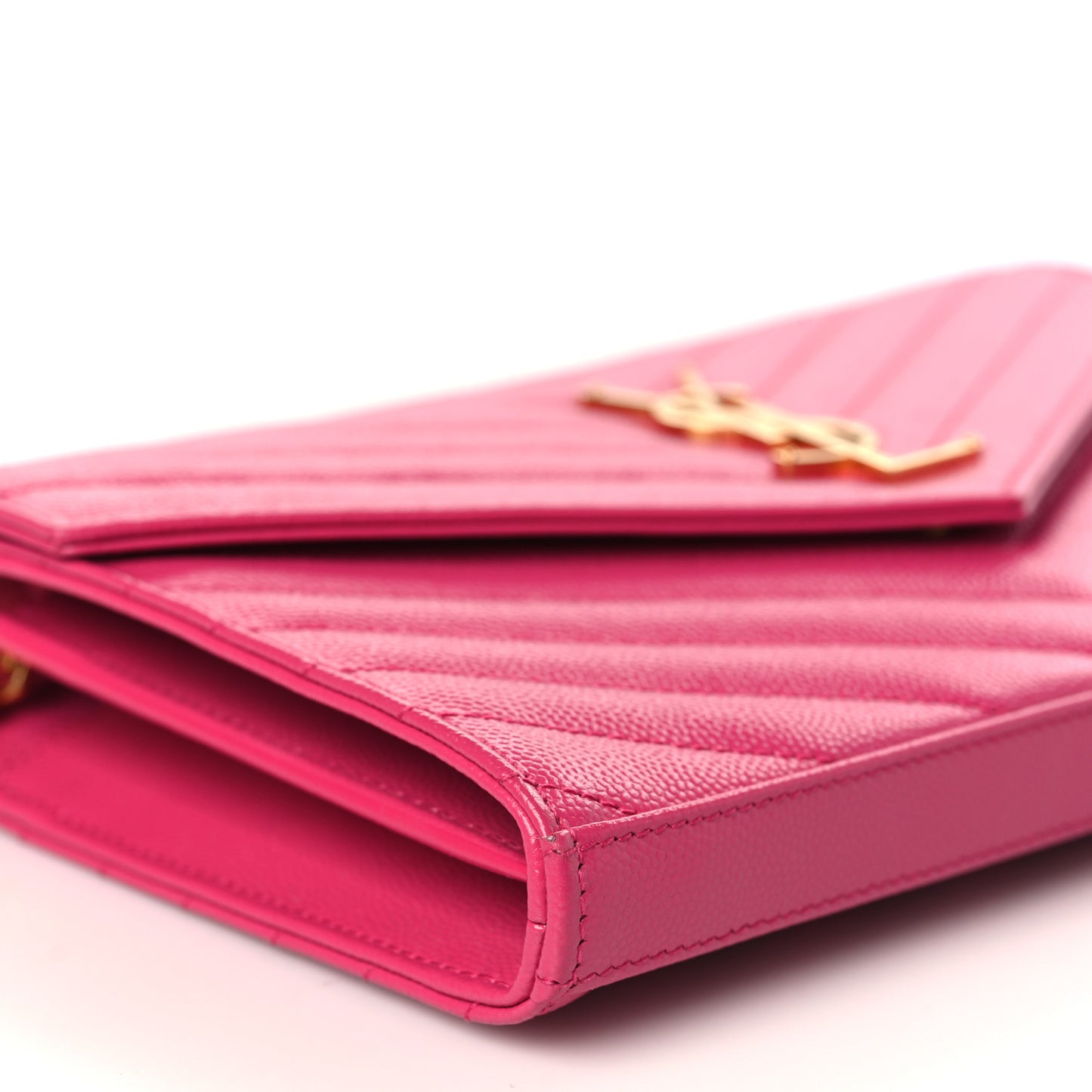 Grain De Poudre Matelasse Chevron Monogram Chain Wallet Lipstick Fuchsia