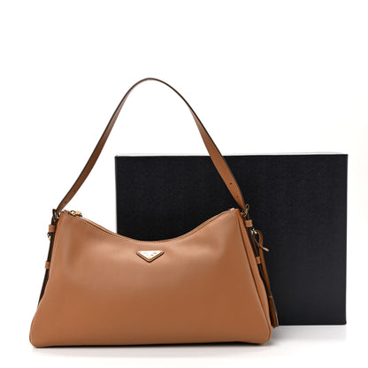 Prada Soft Calfskin Large Aimee Shoulder Bag Caramel 10 of 10