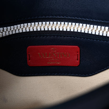 Valentino Garavani Vitello Colorblock Large Free Rockstud Halfmoon Saddle Bag Marine White 5 of 12