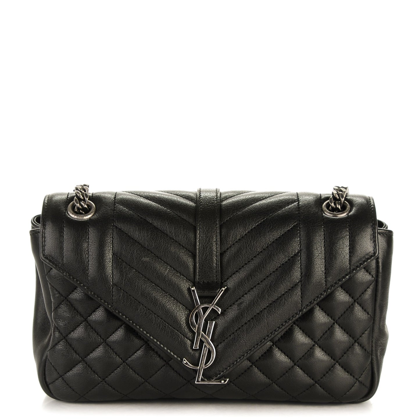 Sheepskin Tri-Quilt Monogram Medium College Bag Black