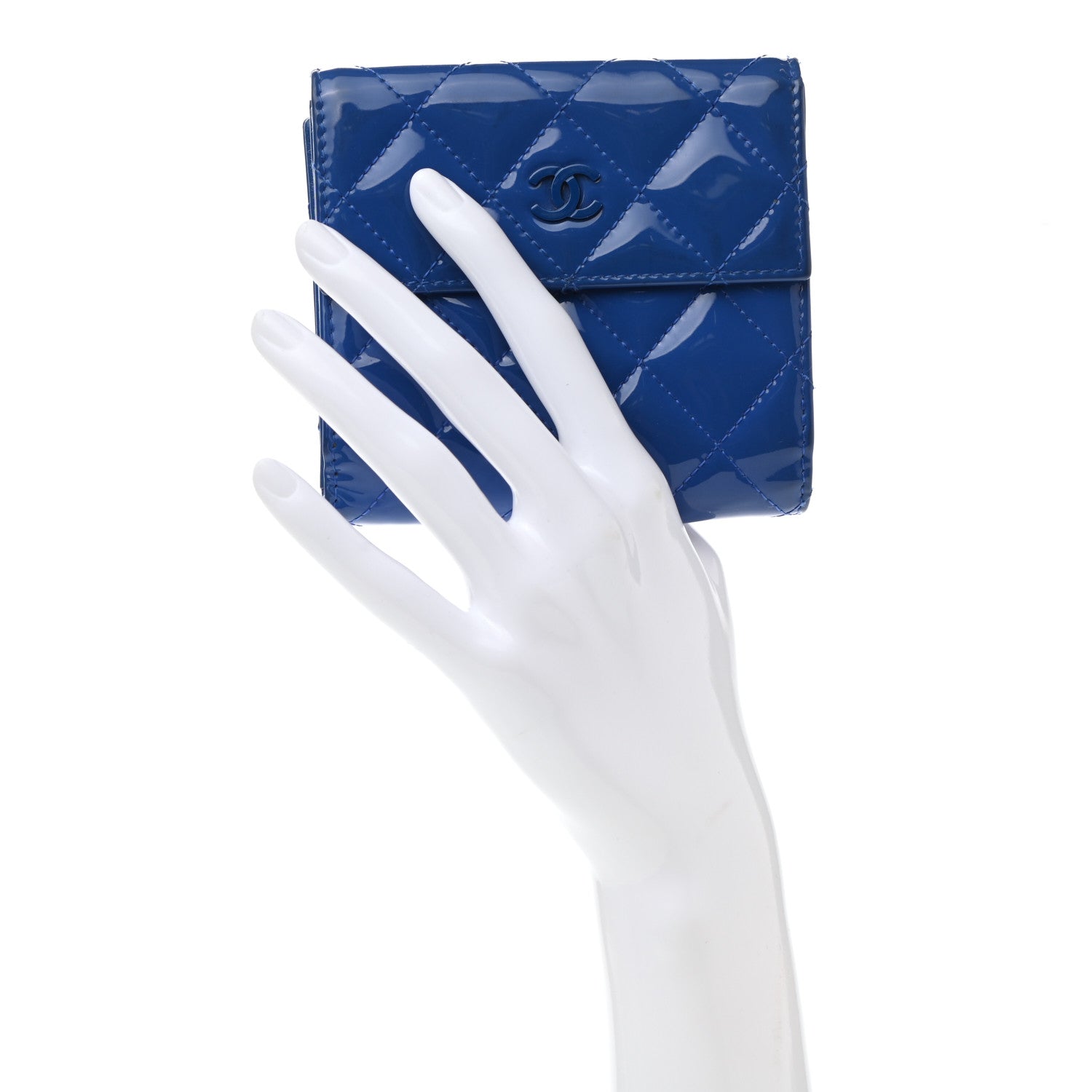 Chanel Patent Quilted Compact French Flap Wallet Blue 2 of 8