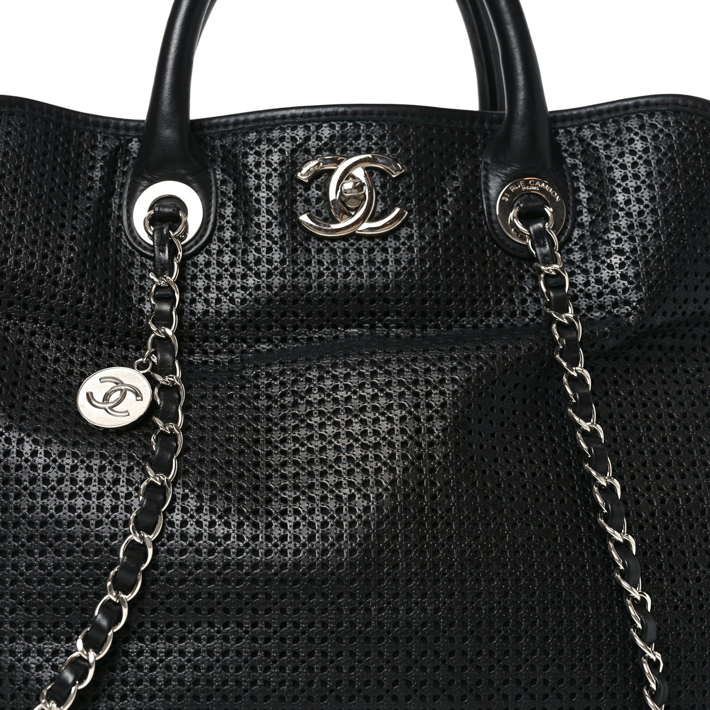 Calfskin Perforated Up In The Air Tote Black