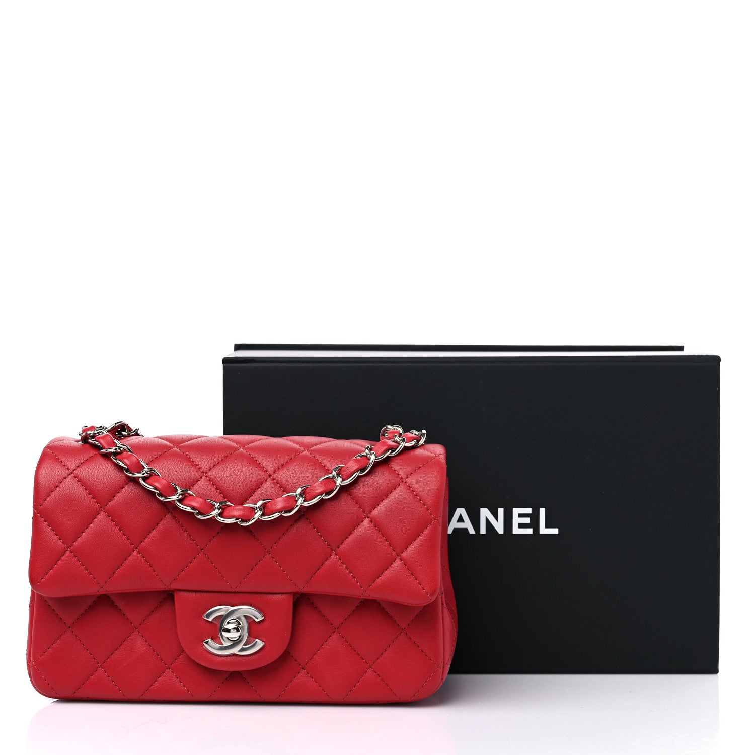Chanel Lambskin Quilted Mini Rectangular Flap Red 9 of 9