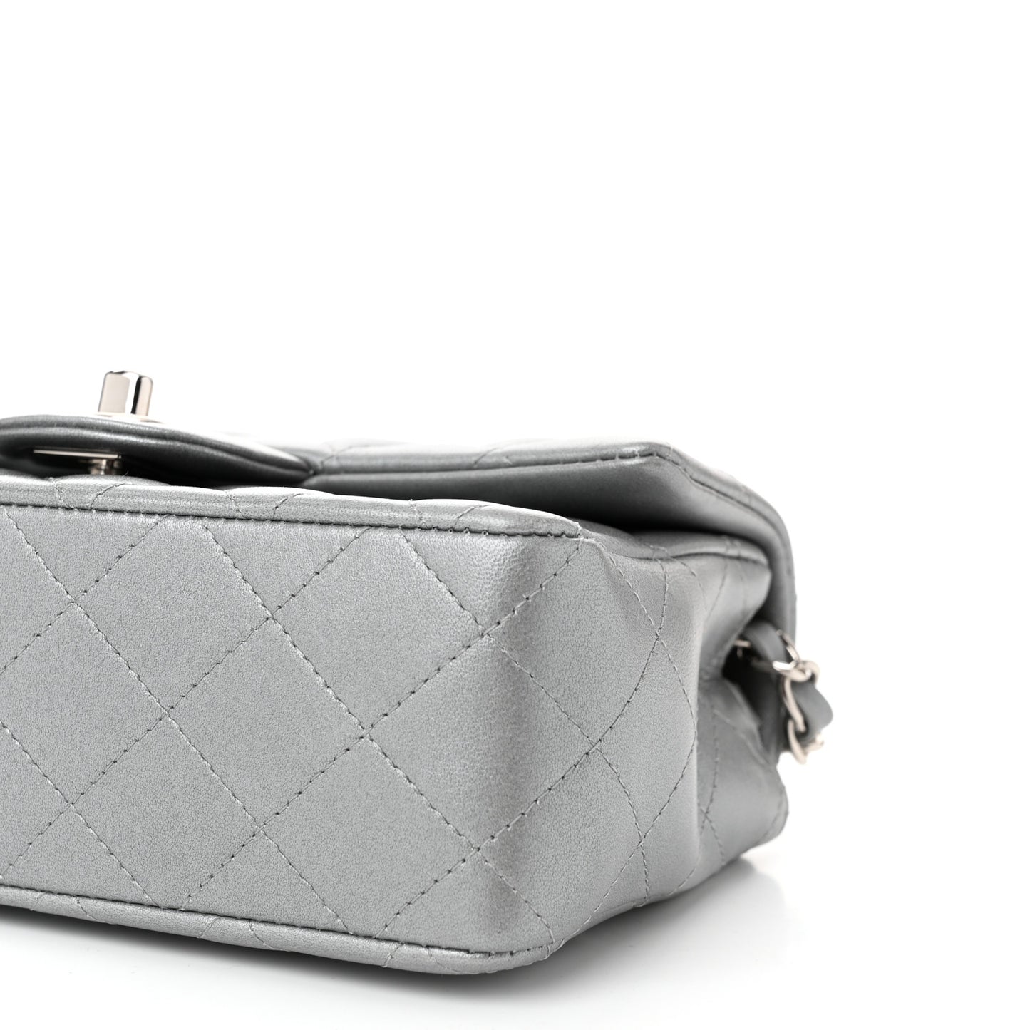 Metallic Lambskin Quilted Mini Rectangular Flap Silver