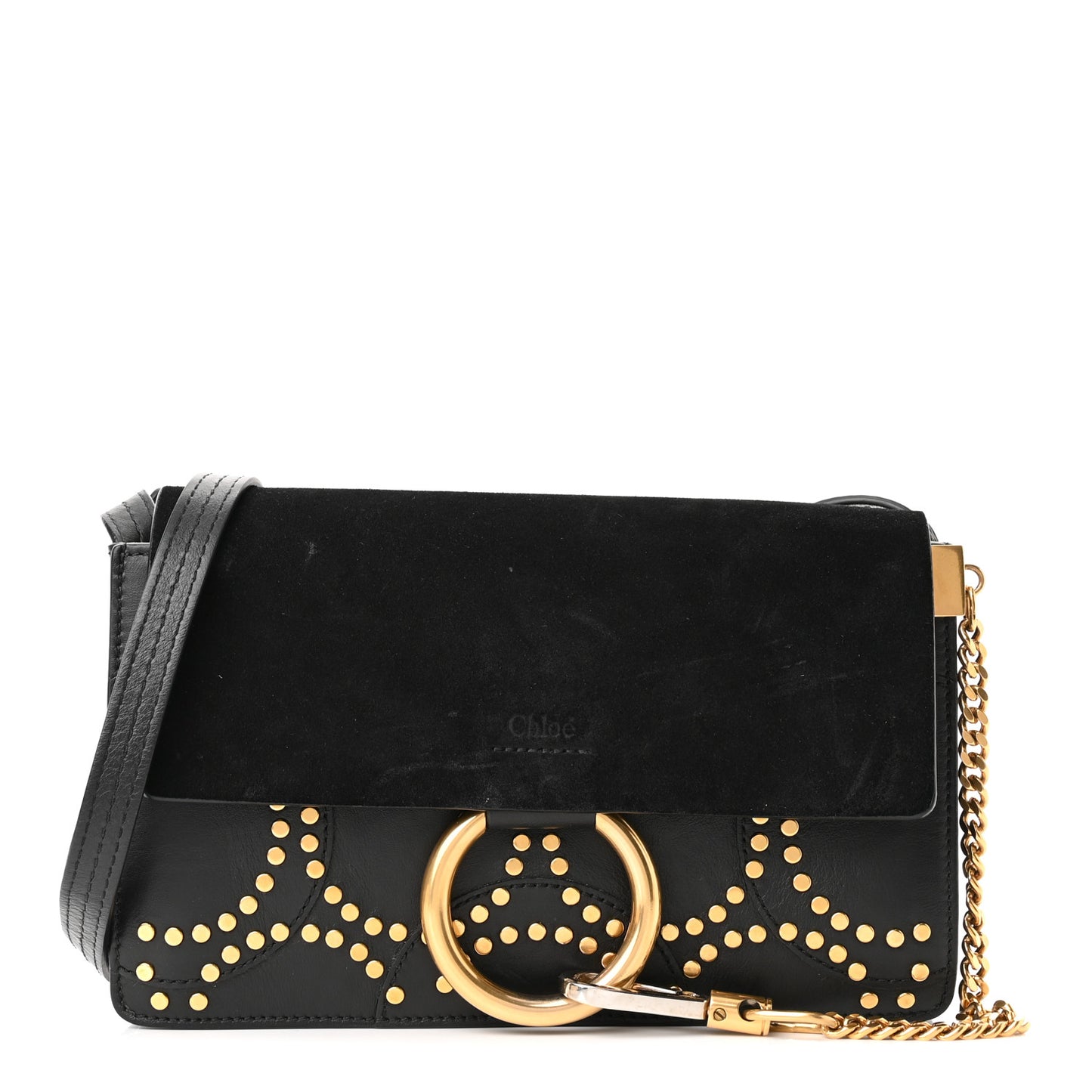Suede Calfskin Studded Small Faye Shoulder Bag Black