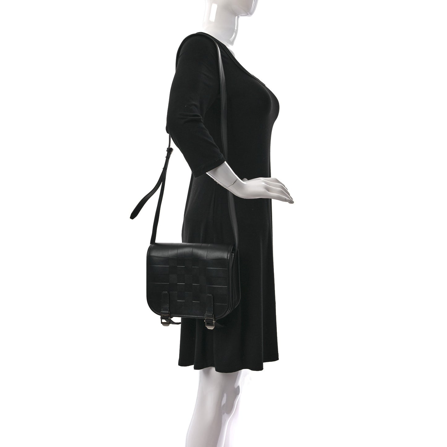 Calfskin Embossed Check Messenger Bag Black