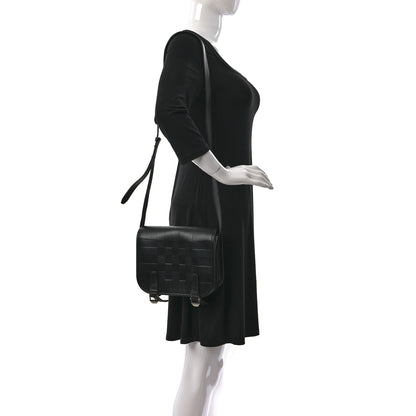 Burberry Calfskin Embossed Check Messenger Bag Black 2 of 9