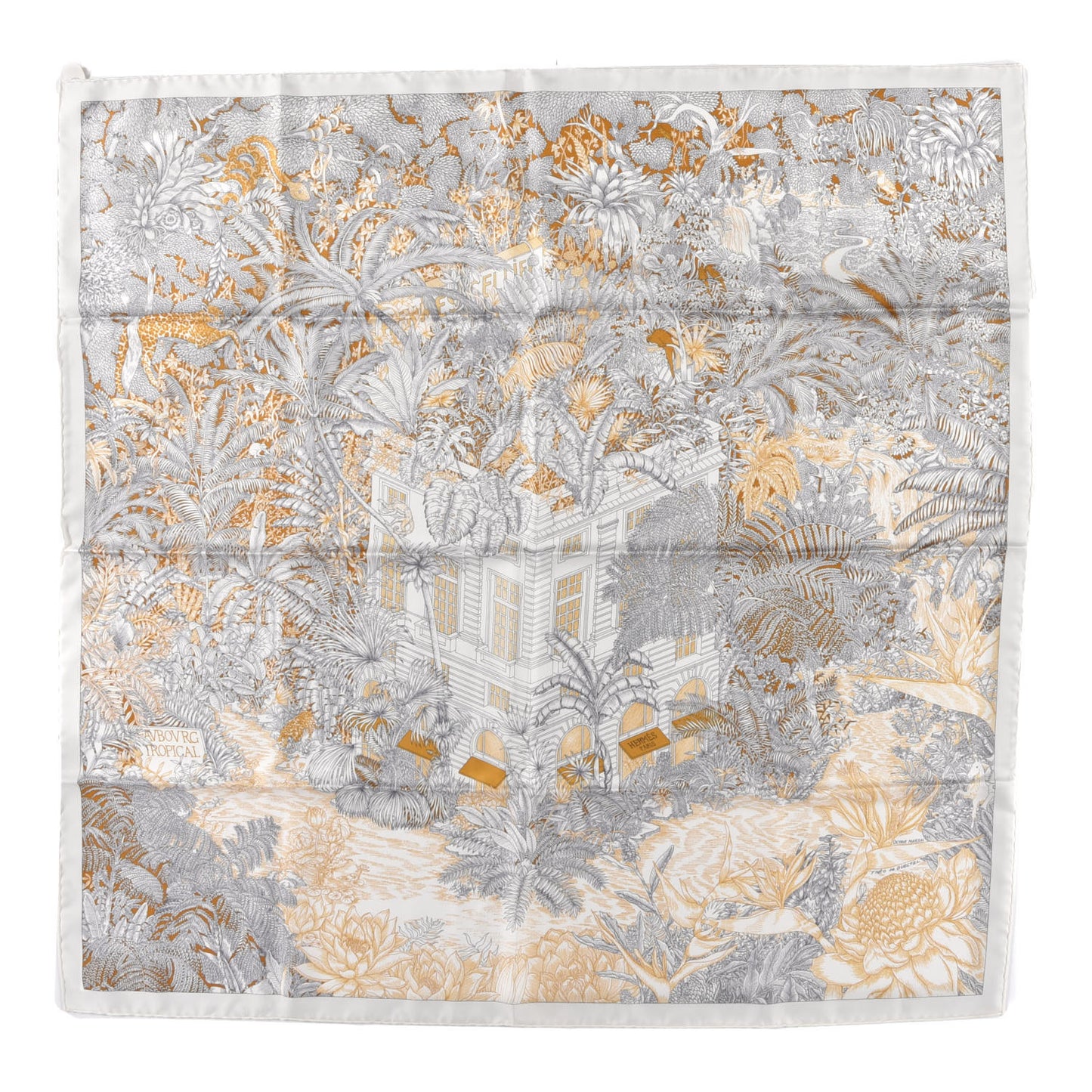 Silk Faubourg Tropical Scarf 90 Sepia White Caramel