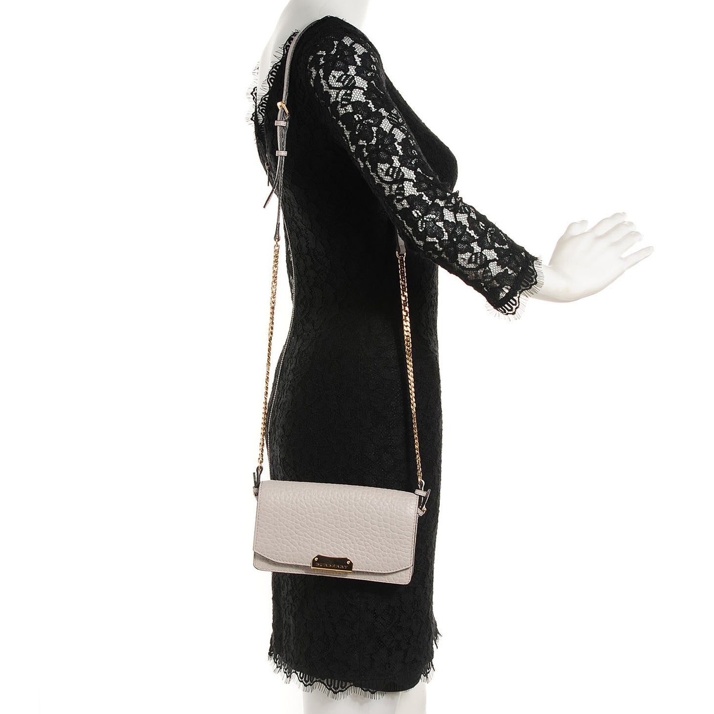 Signature Grain Madison Small Clutch Bag With Chain Stone White
