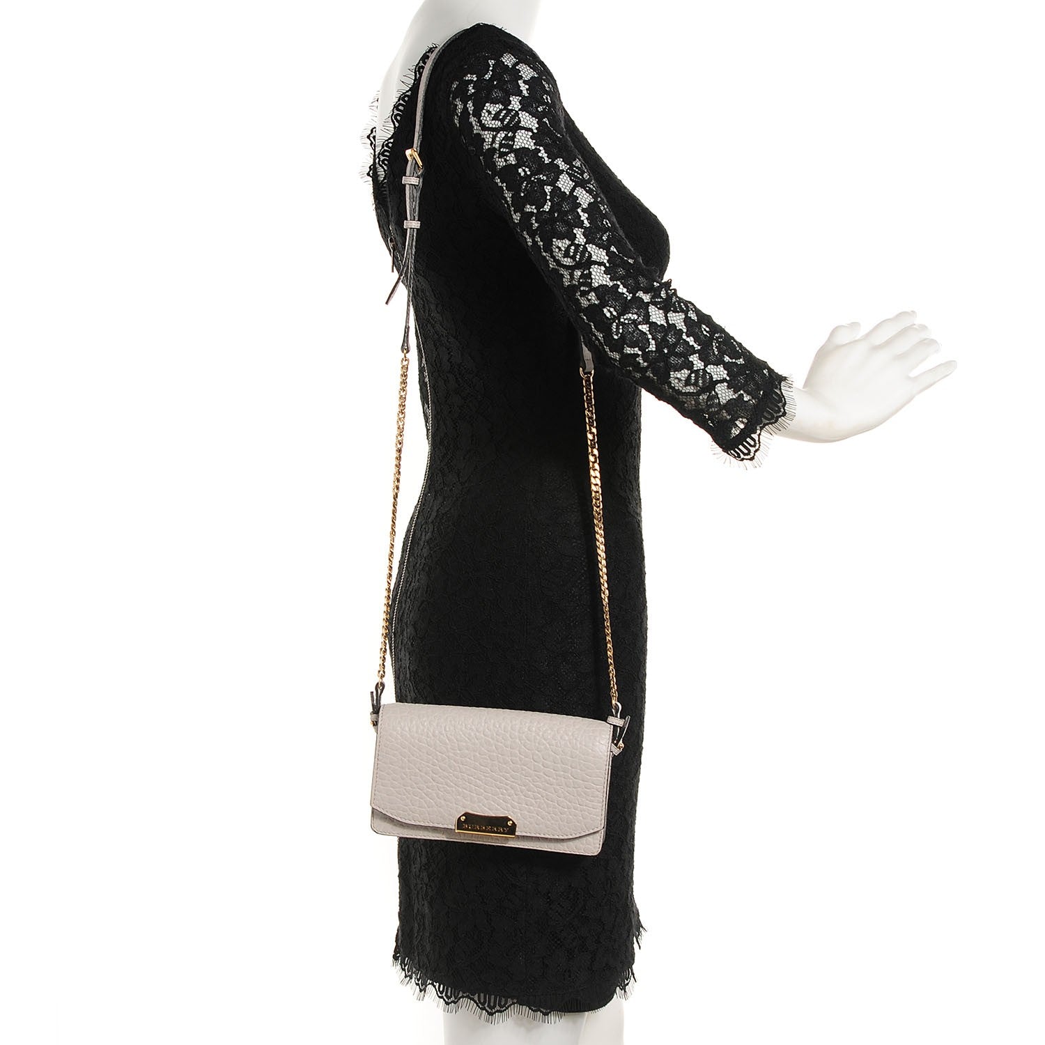 Burberry Signature Grain Madison Small Clutch Bag With Chain Stone White 2 of 6