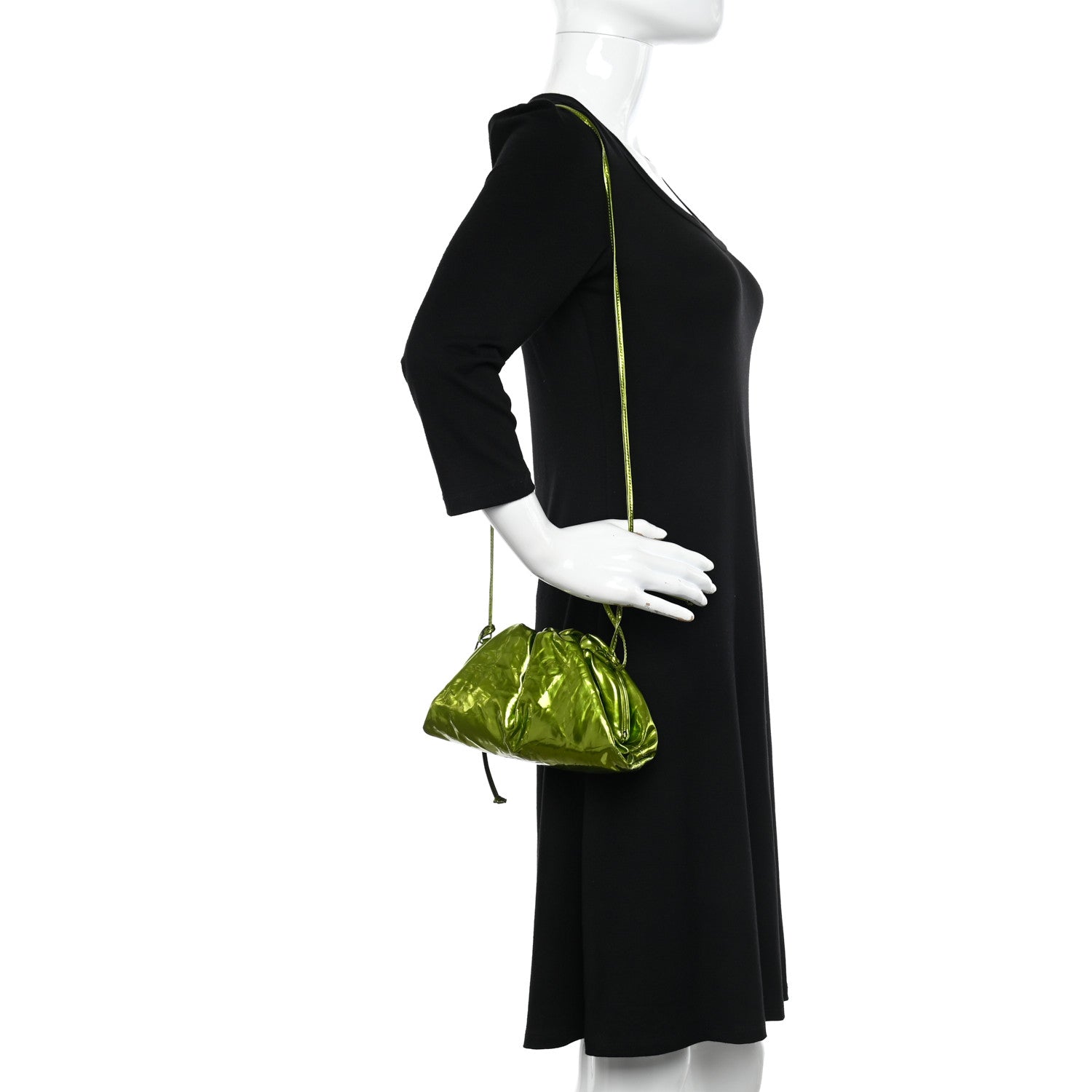 Bottega Veneta Metallic Crushed Calfskin The Mini Pouch Chlorophyll 2 of 12