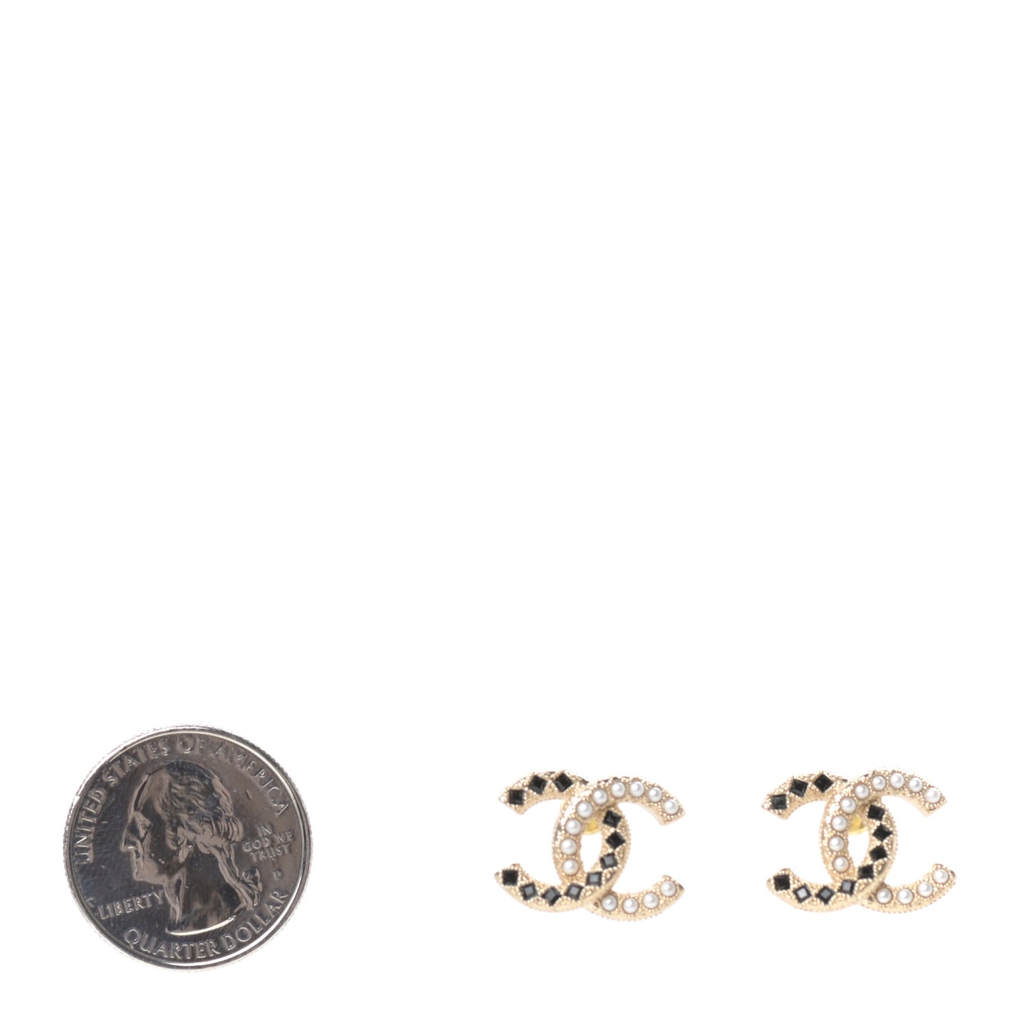 Resin Pearl CC Earrings Gold Black