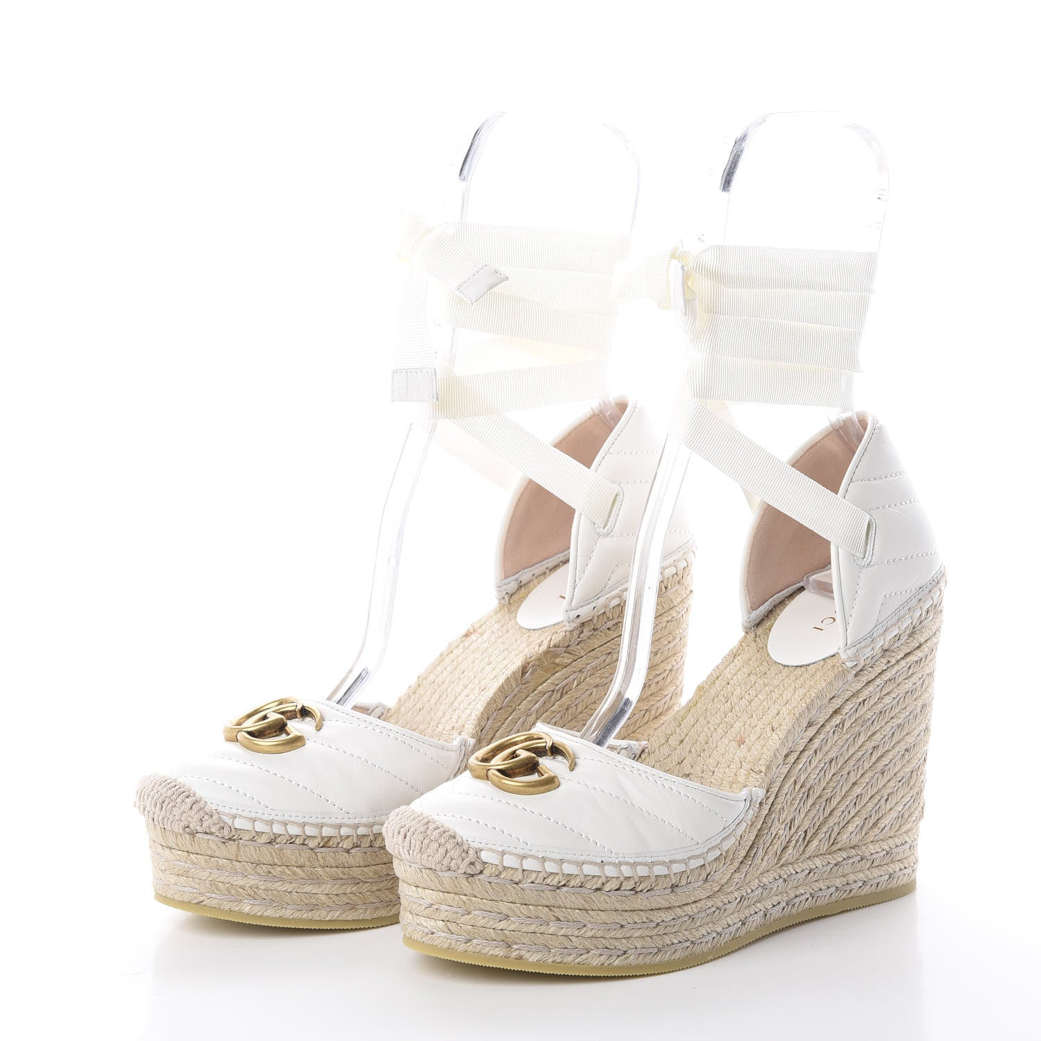 Gucci Nappa Matelasse GG Marmont Ankle Wrap Platform 35/120mm Espadrille Wedges 37.5 Great White 2 of 6