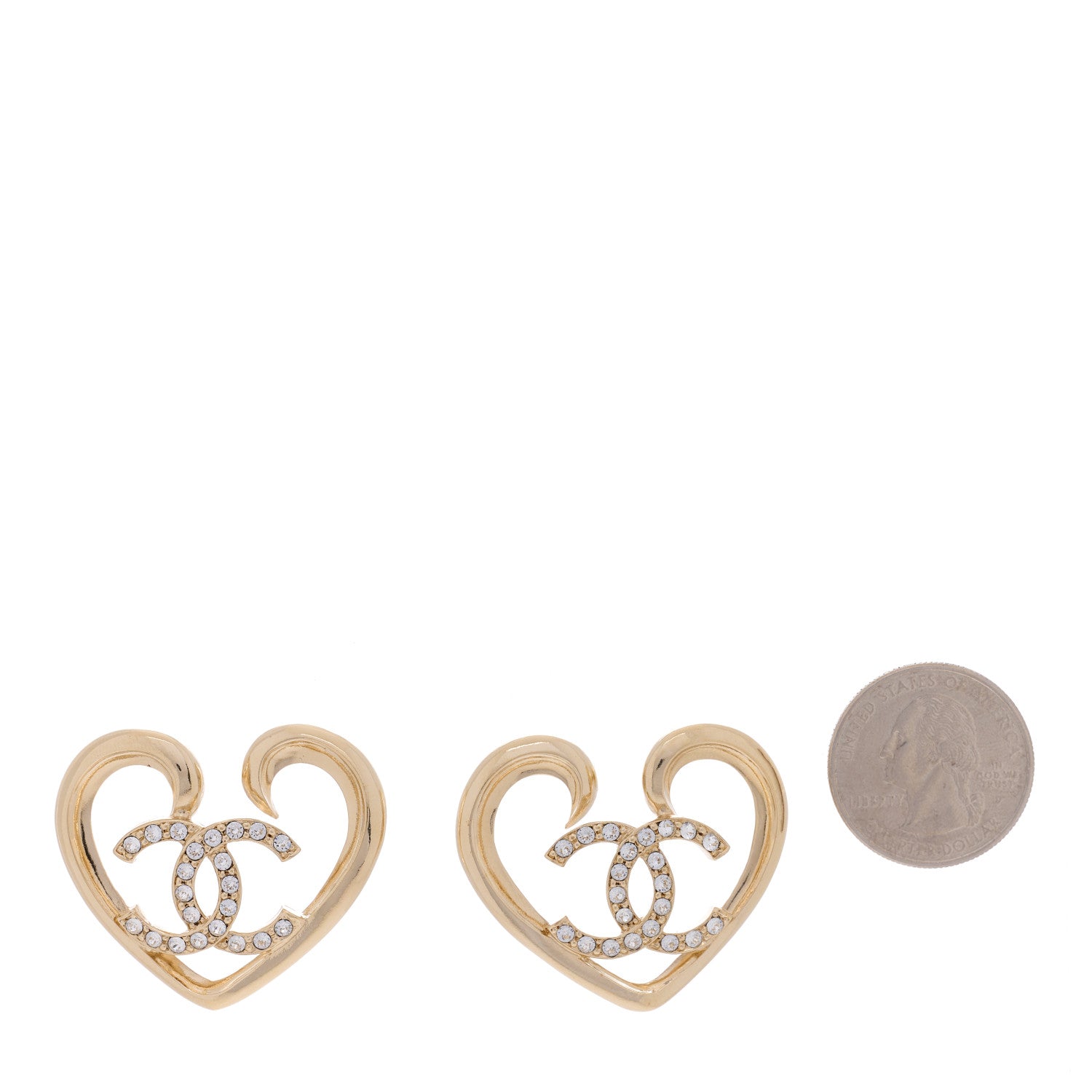 Chanel Metal Crystal CC Logo Open Heart Earrings Gold 2 of 4