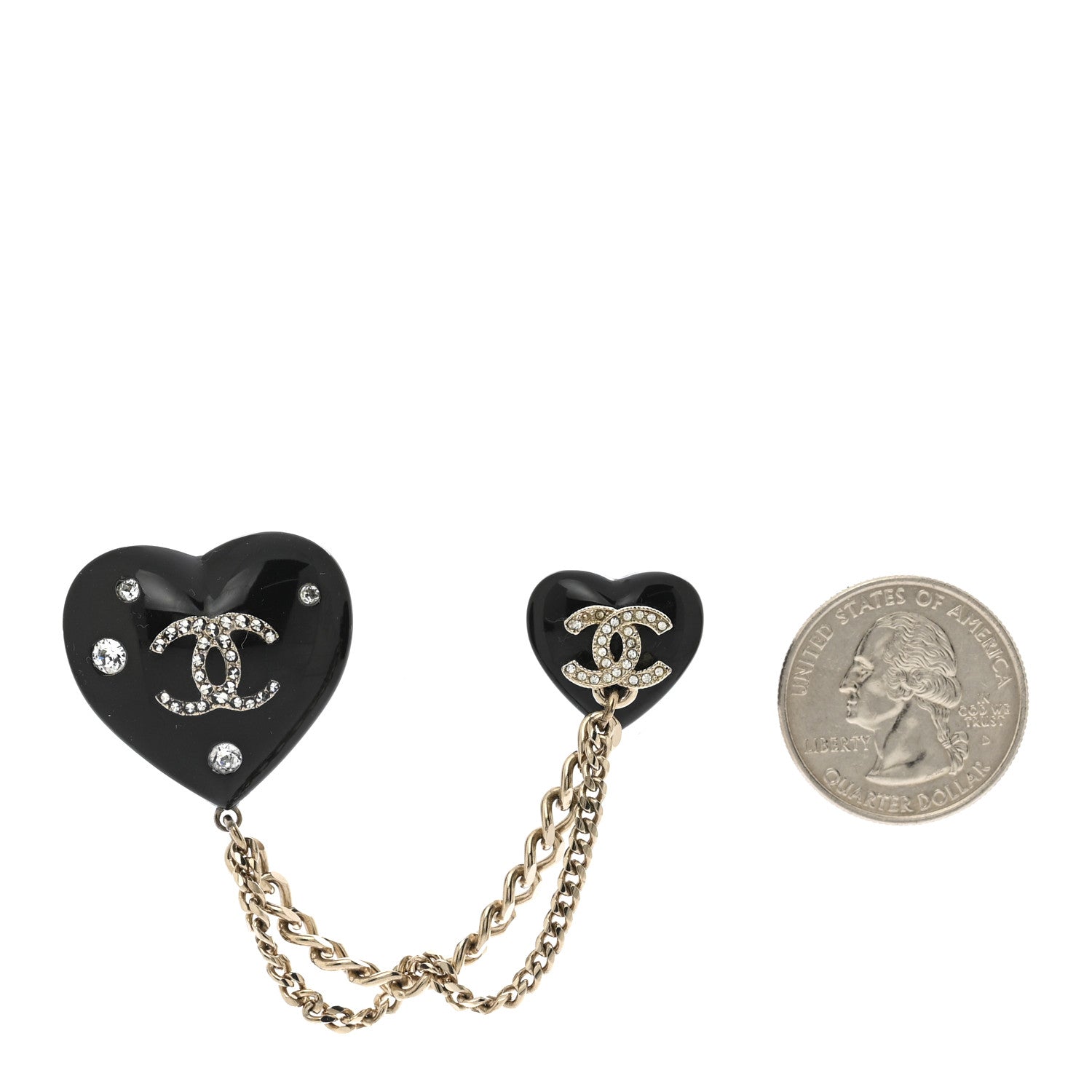 Chanel Resin Crystal CC Heart Multi Strand Chain Brooch Black Gold 2 of 5