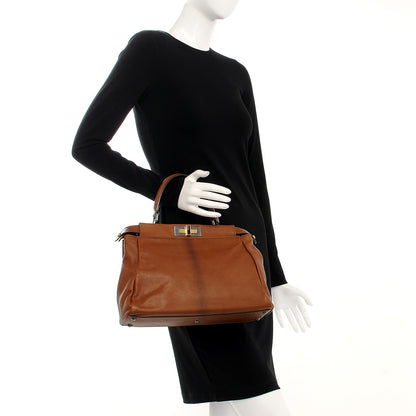 Fendi Goatskin Zucca Medium Peekaboo Iconic Satchel Cuoio Tobacco Moro 2 of 7