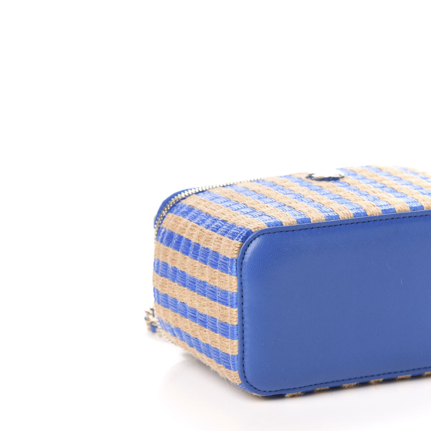 Chanel Raffia Jute Striped Small Vanity Case With Chain Blue Beige 8 of 10