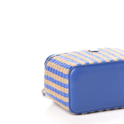 Chanel Raffia Jute Striped Small Vanity Case With Chain Blue Beige 8 of 10