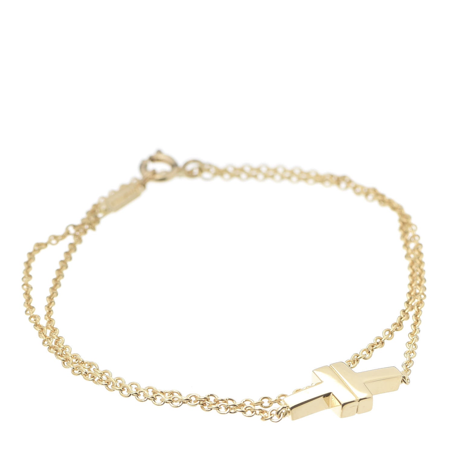 Tiffany 18K Yellow Gold T Double Chain Bracelet 1 of 5