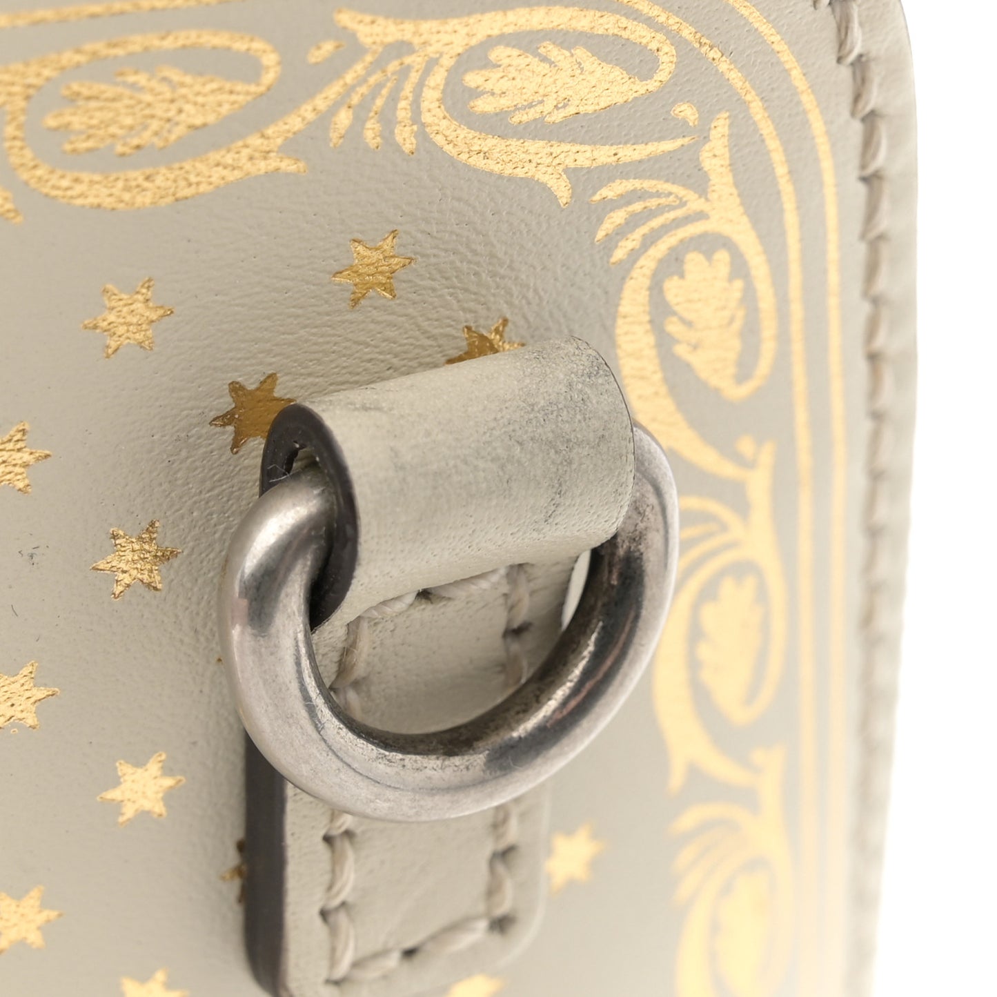 X SEGA Calfskin GUCCY Stars Mini Dome Shoulder Bag Mystic White Gold