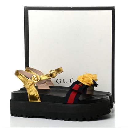 Gucci Metallic Calfskin Web Platform Lug Sole Sandals 40.5 Gold 8 of 8
