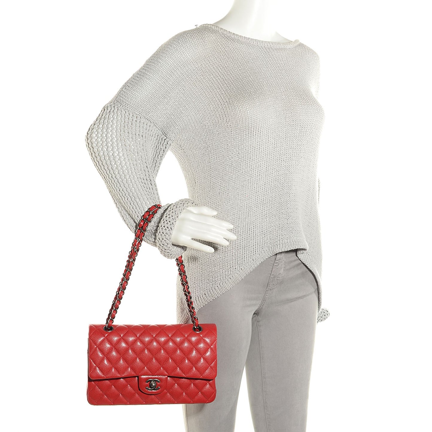 Caviar Quilted Medium Double Flap Red
