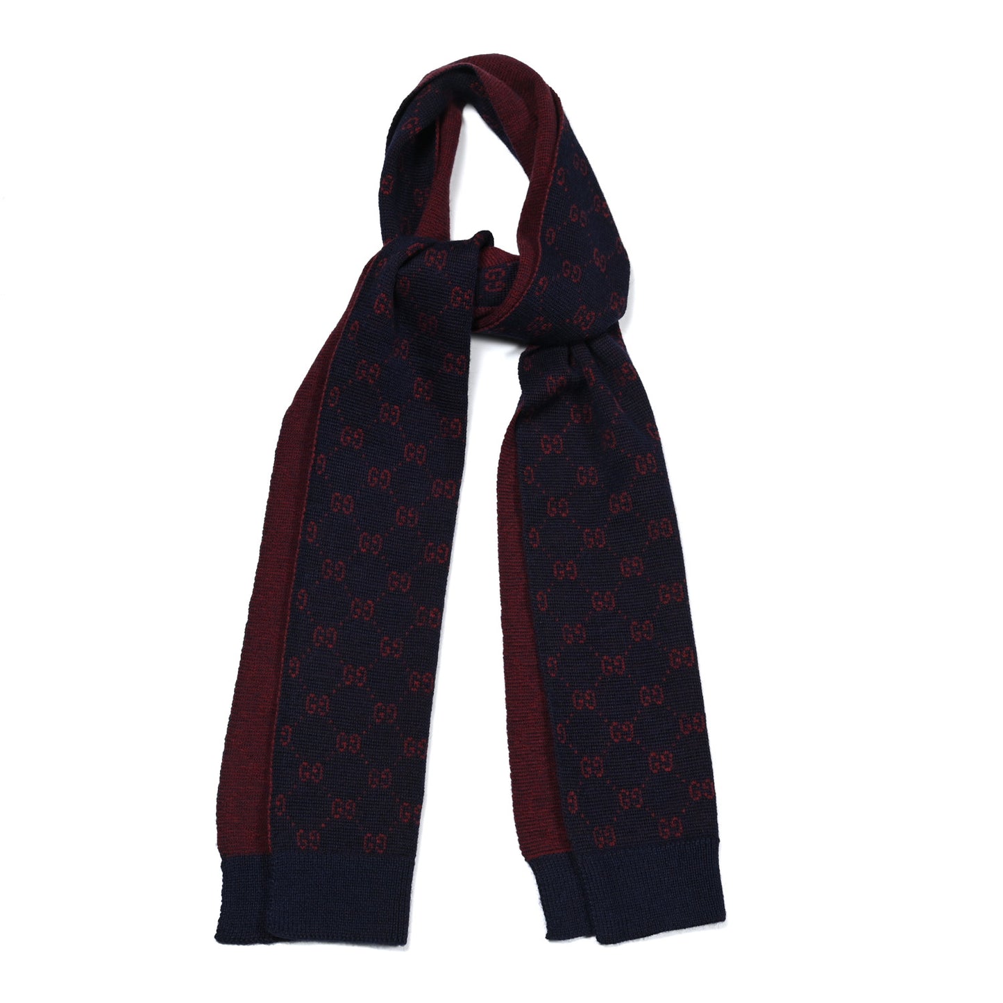 Alpaca Wool Knit GG Monogram Hog Scarf Navy Red