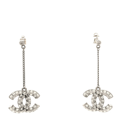 Chanel Baguette Crystal CC Drop Earrings Silver 1 of 5