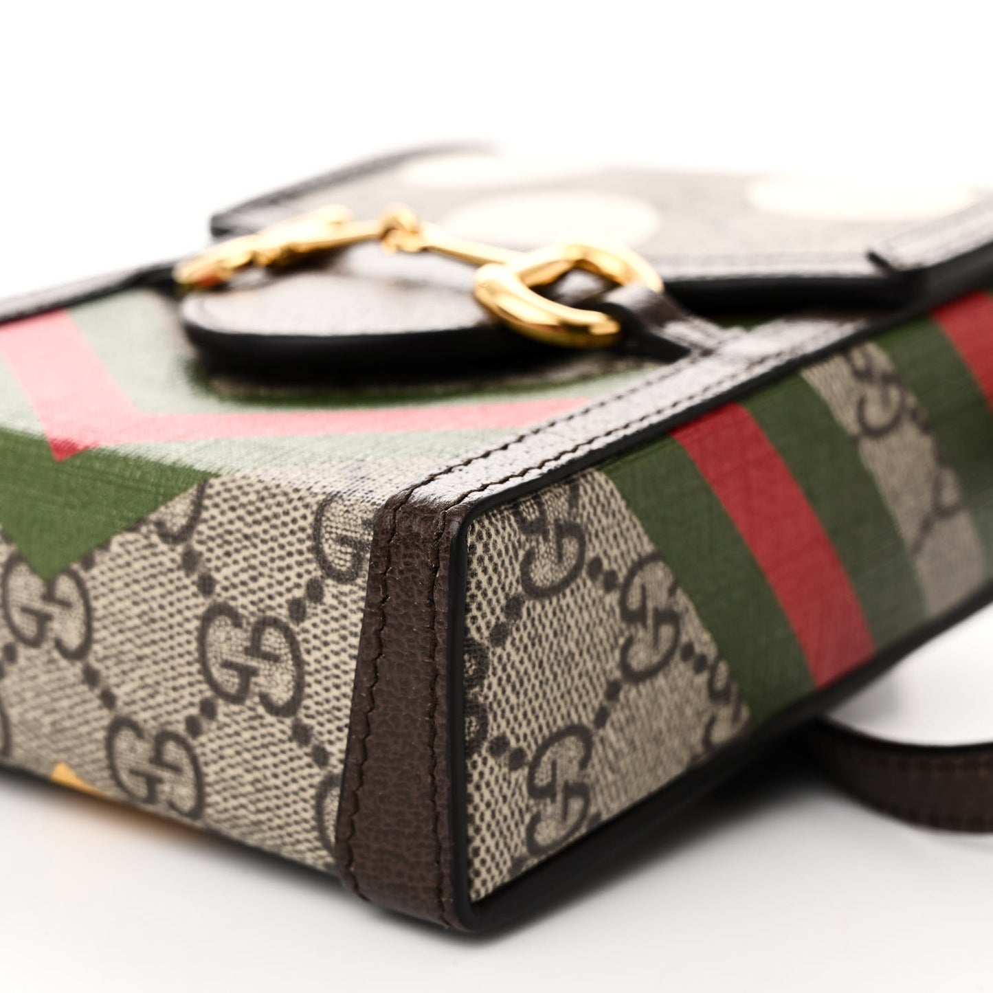 GG Supreme Monogram Textured Dollar Calfskin Geometric Print Mini Horsebit 1955 Crossbody Bag Beige Multicolor New Acero