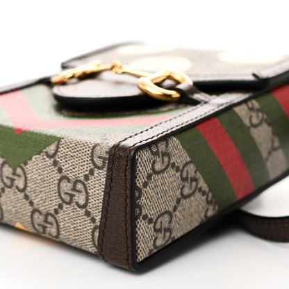 Gucci GG Supreme Monogram Textured Dollar Calfskin Geometric Print Mini Horsebit 1955 Crossbody Bag Beige Multicolor New Acero 10 of 10