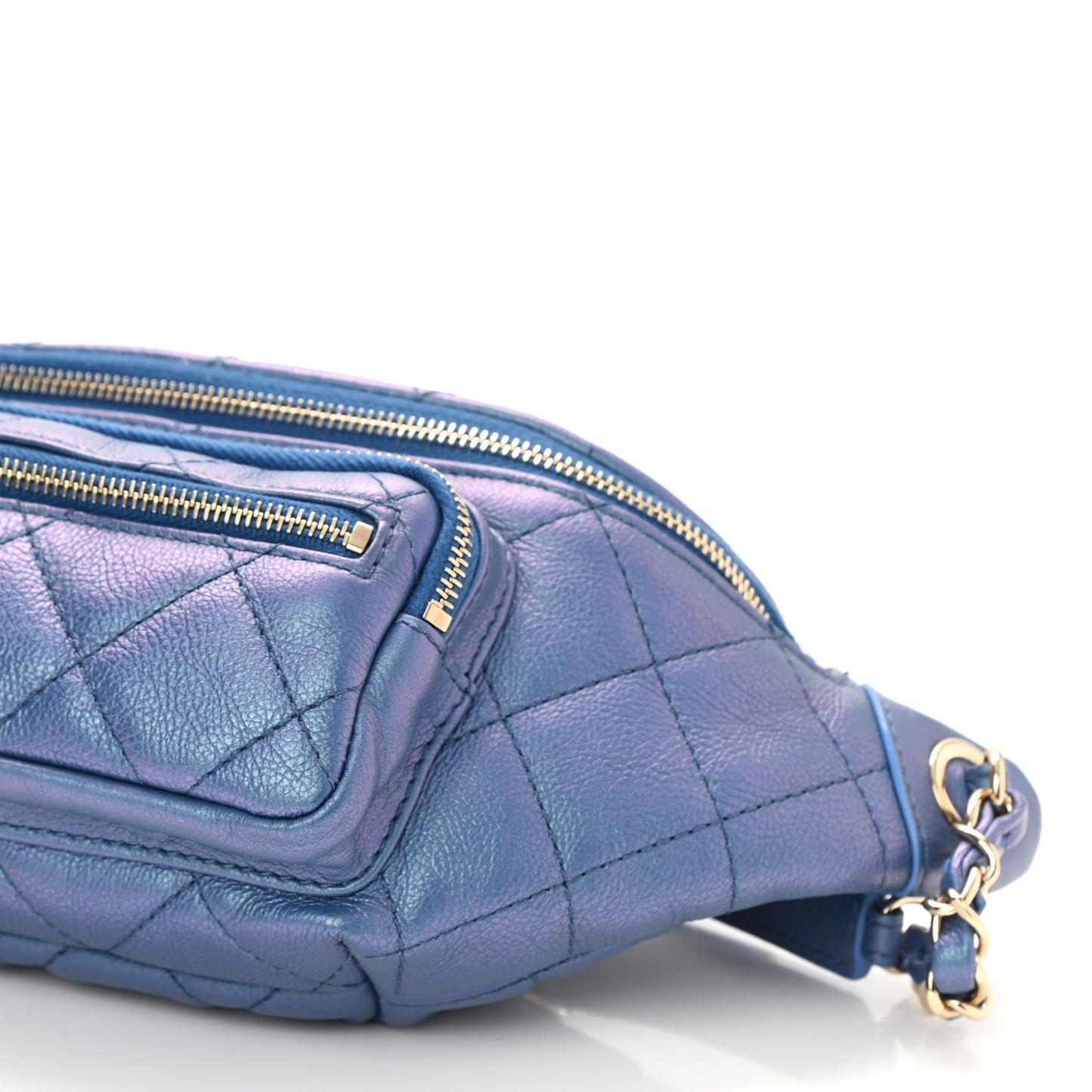 Iridescent Calfskin Quilted All About Waist Belt Bag Blue