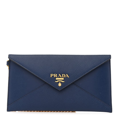 Prada Saffiano City Calf Clutch With Chain Bluette 1 of 7