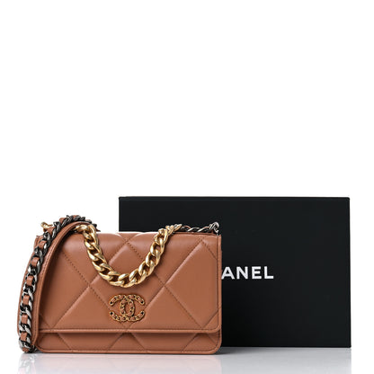 Chanel Lambskin Quilted Chanel 19 Wallet On Chain WOC Brown 12 of 12