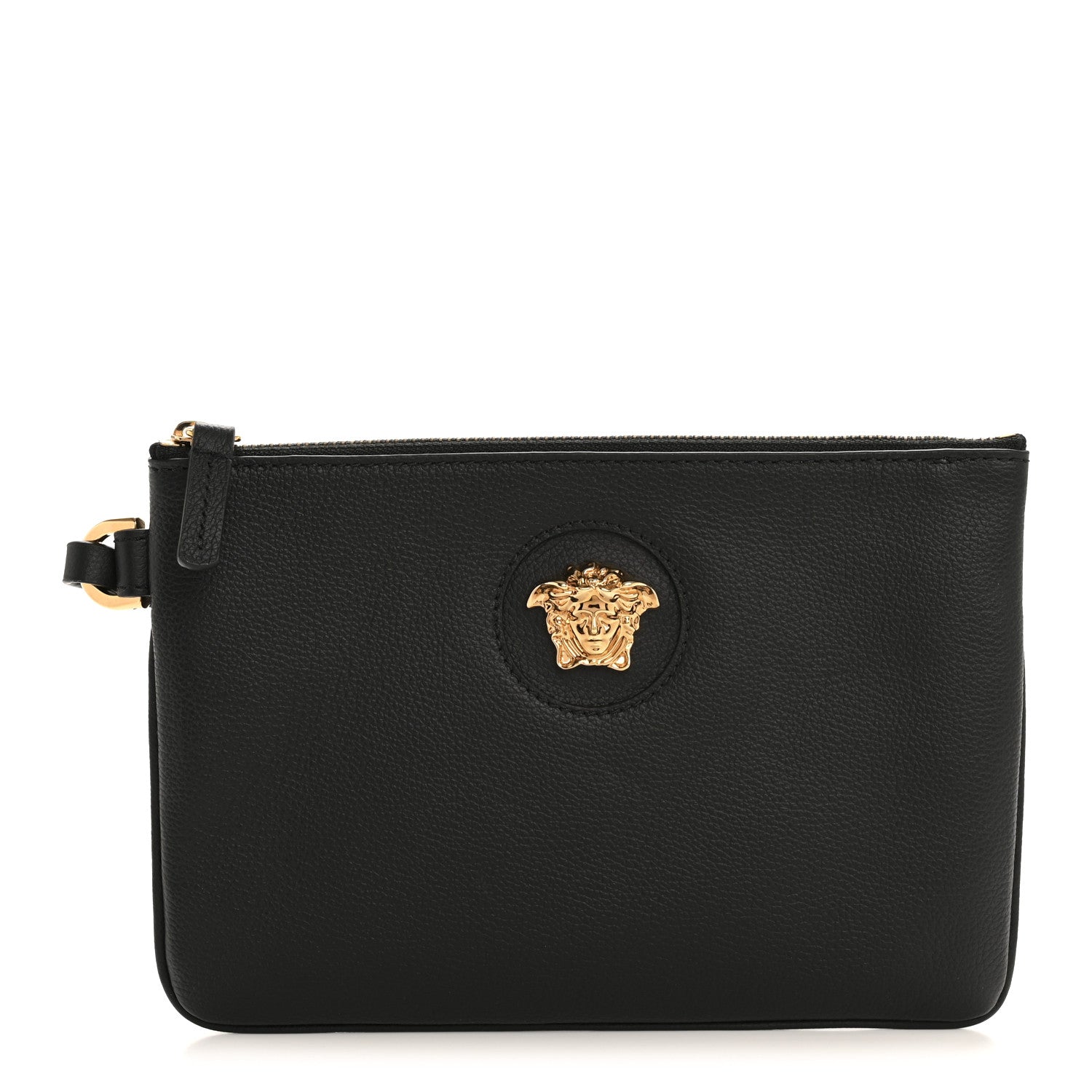 Versace Grained Calfskin Medusa Wrist Zip Pouch Black 1 of 6