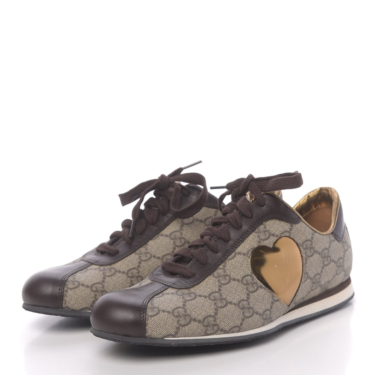 GG Supreme Monogram Heart Low Top Sneakers 37.5 Brown