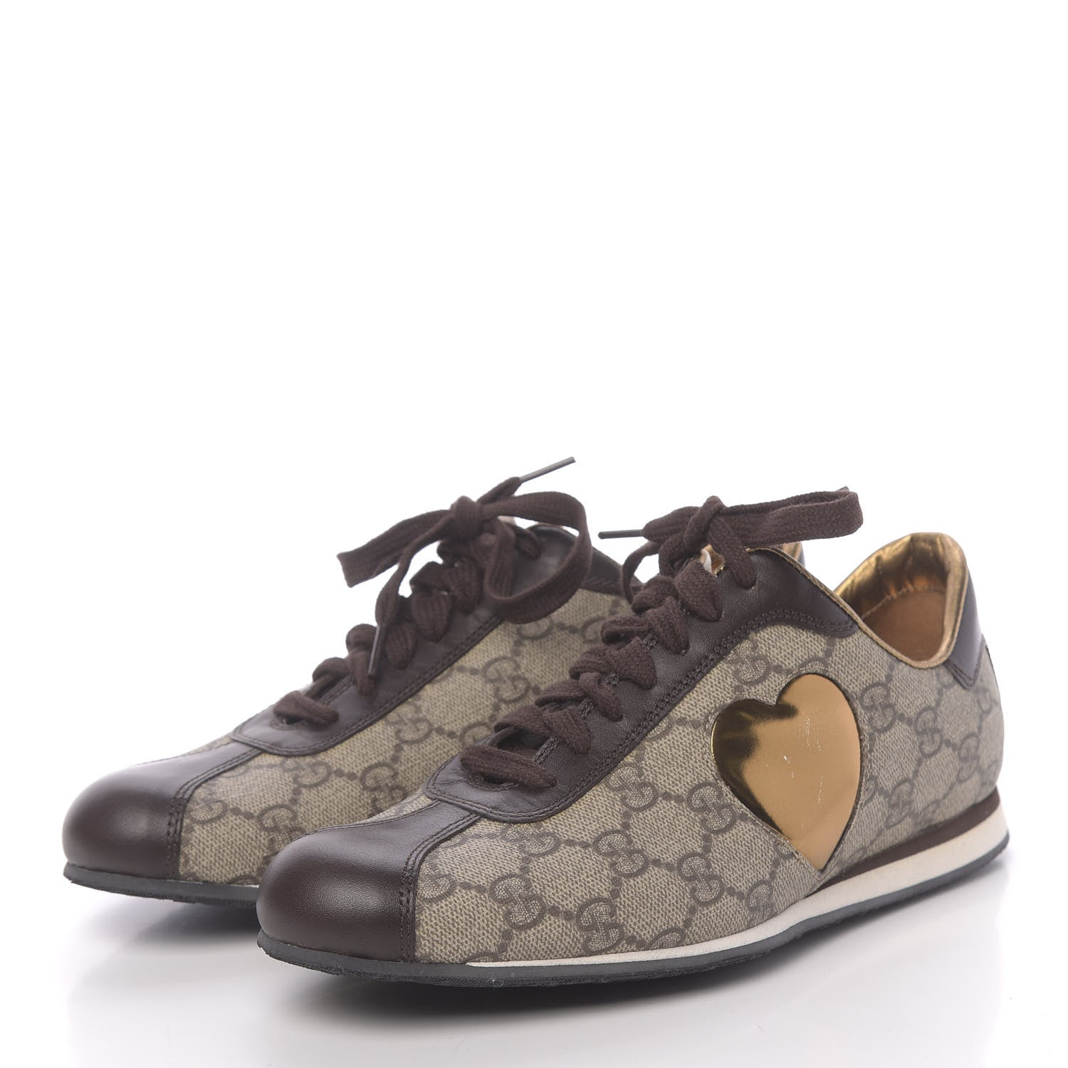 Gucci GG Supreme Monogram Heart Low Top Sneakers 37.5 Brown 3 of 8