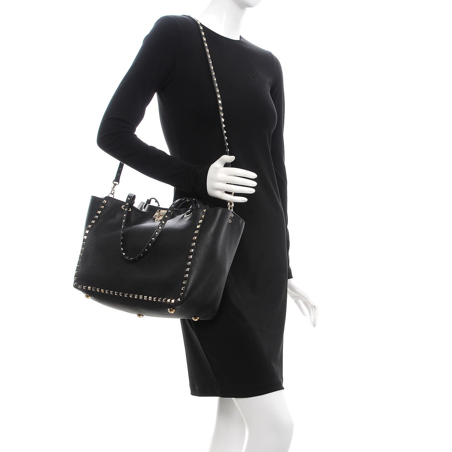 Alce Printed Calfskin Medium Rockstud Tote Black