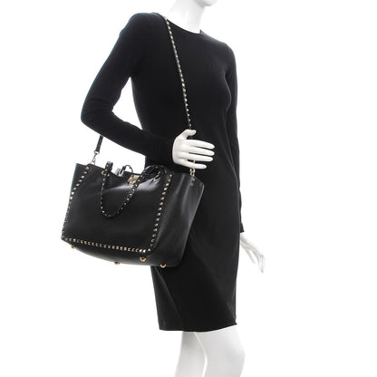 Valentino Garavani Alce Printed Calfskin Medium Rockstud Tote Black 2 of 9