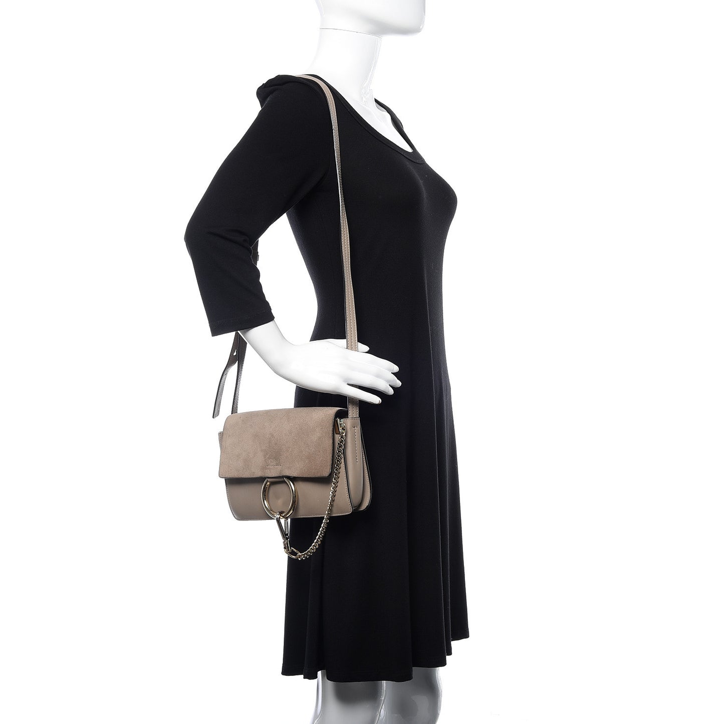 Suede Calfskin Small Faye Shoulder Bag Motty Grey