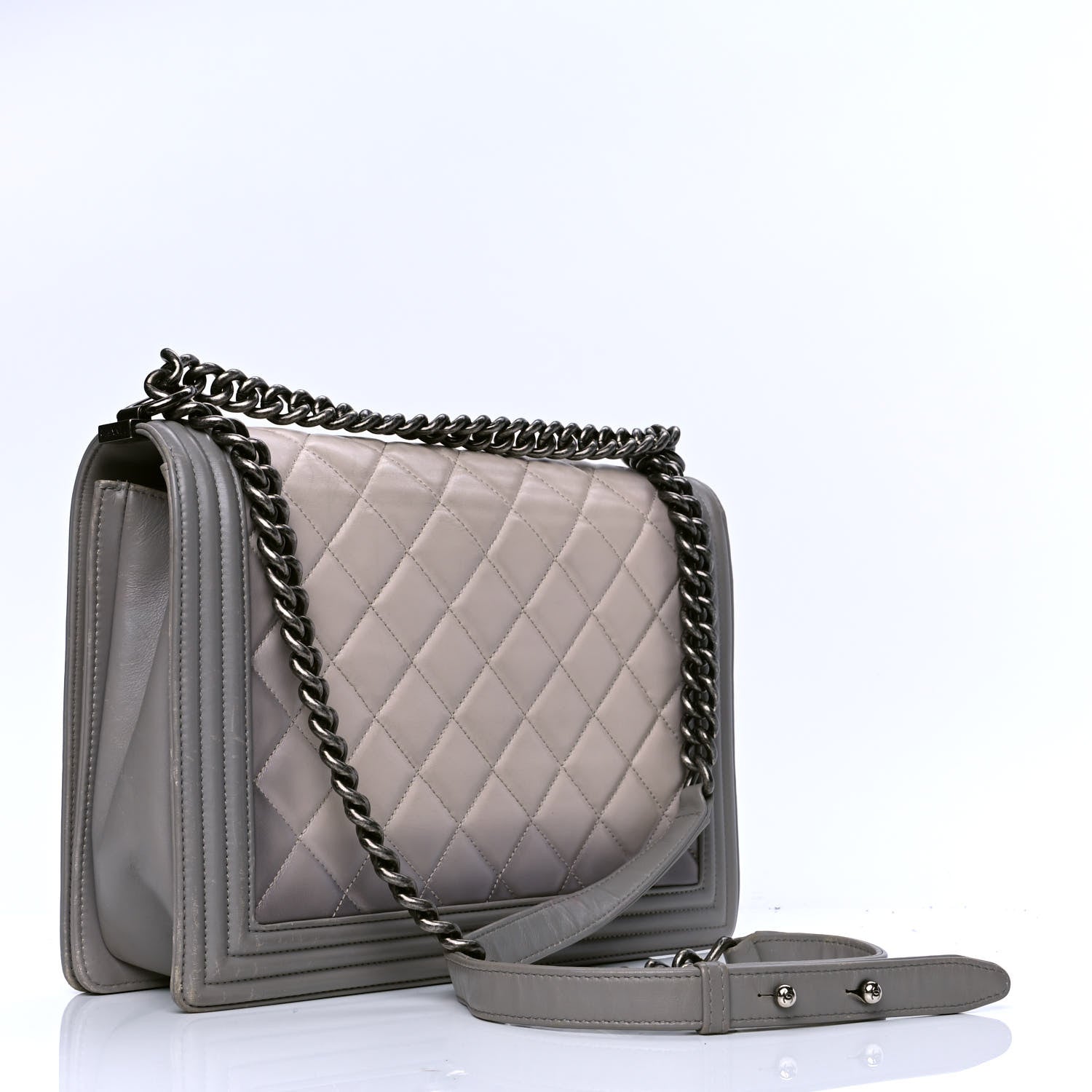 Chanel Calfskin Ombre Quilted Large Boy Flap Grey Beige 2 of 8