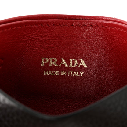 Prada Vitello Grain Metal Card Holder Black Fuoco 6 of 7