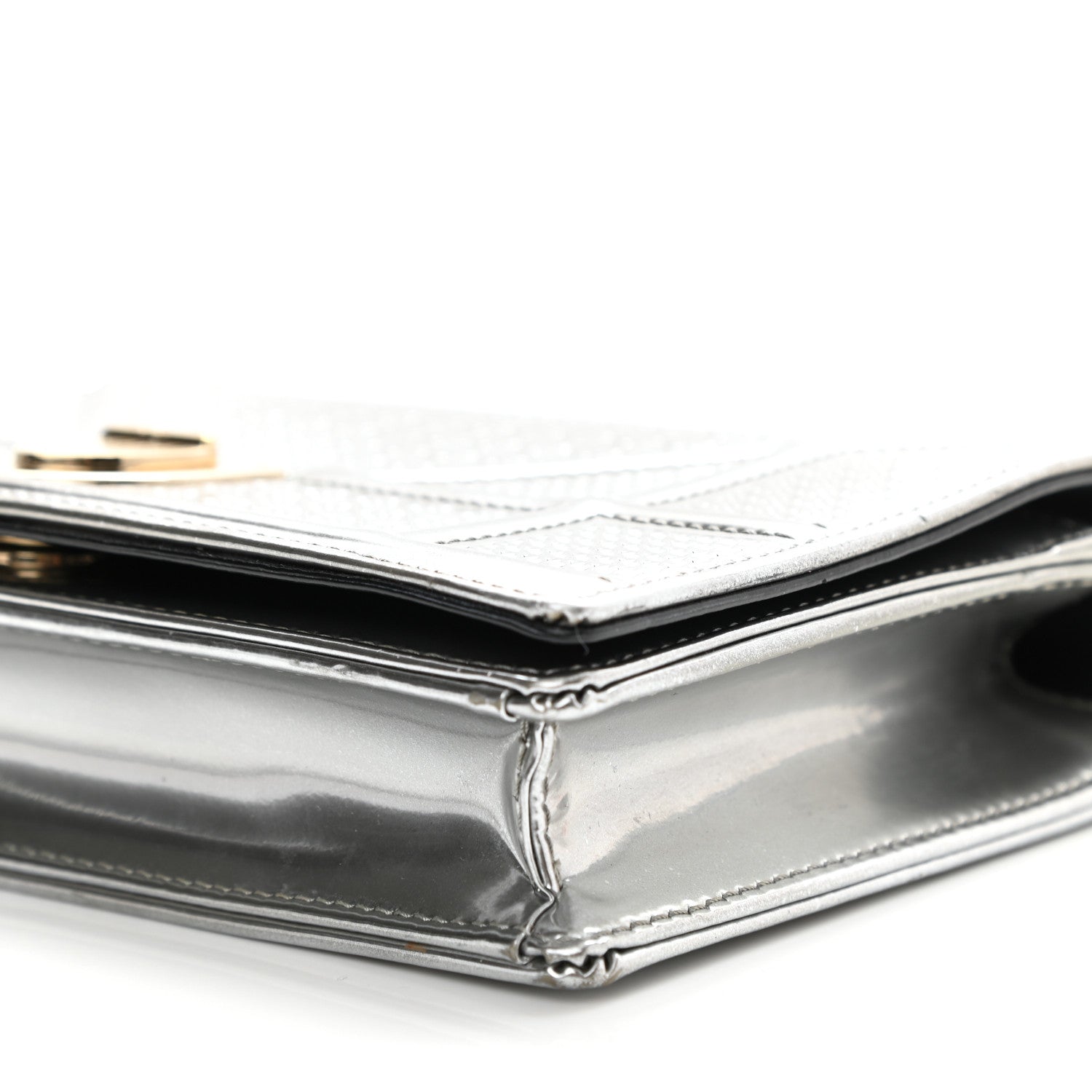 Christian Dior Metallic Patent Micro-Cannage Diorama Wallet on Chain Pouch Silver 9 of 11