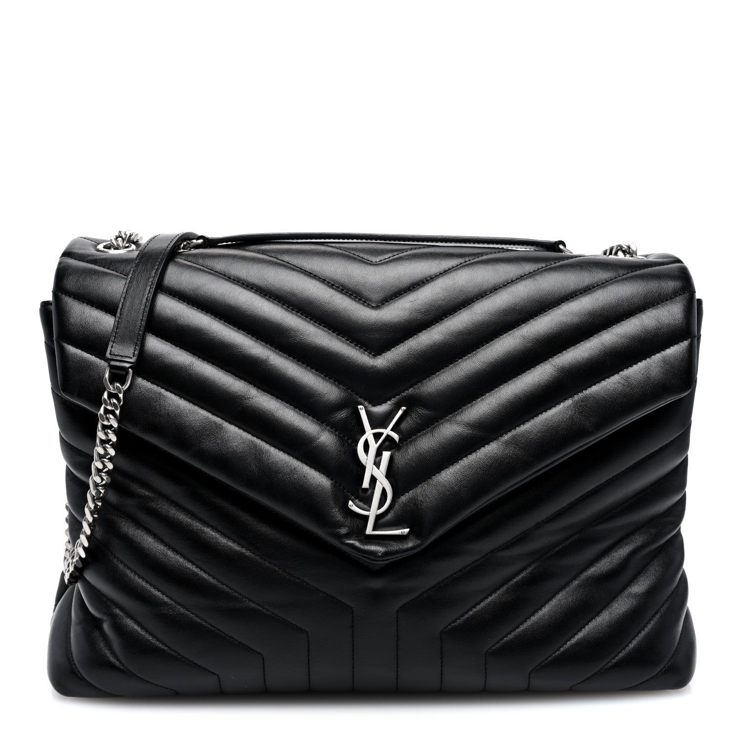 Saint Laurent Calfskin Y Quilted Monogram Large Loulou Chain Satchel Black 1 of 10