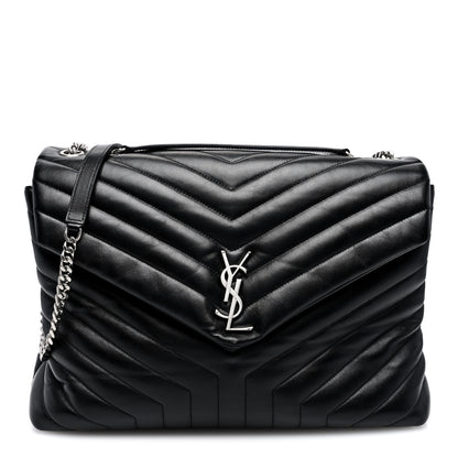 Saint Laurent Calfskin Y Quilted Monogram Large Loulou Chain Satchel Black 1 of 10