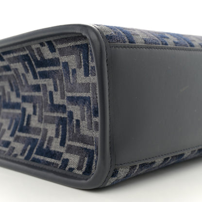 Fendi Chenille Vitello Grace FF Embroidered Small Fendi Sunshine Shopper Tote Dark Blue Grey 9 of 13