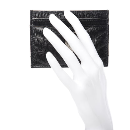 Saint Laurent Grain De Poudre Matelasse Chevron Monogram Credit Card Case Black 2 of 8