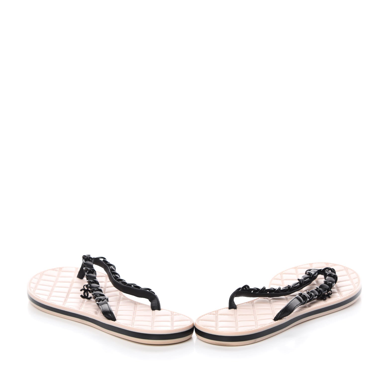 Chanel Calfskin Quilted Chain Thong Sandals 38 Black 5 of 14